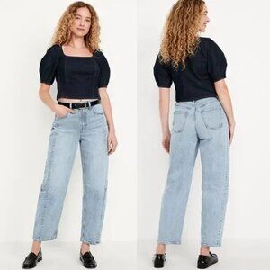 Old Navy High Rise Barrel Leg Jeans Womens Size 0 Baggy Light Wash Ankle Crop